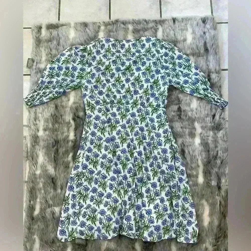 MELLODAY Floral V-Neck Button Front Mini Dress Lavender Green sz XS - Picture 8 of 8